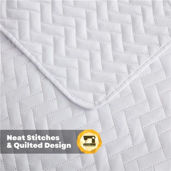 White Quilt Set Queen Size, Lightweight Bedspread Ultrasonic - Picture 4 of 8
